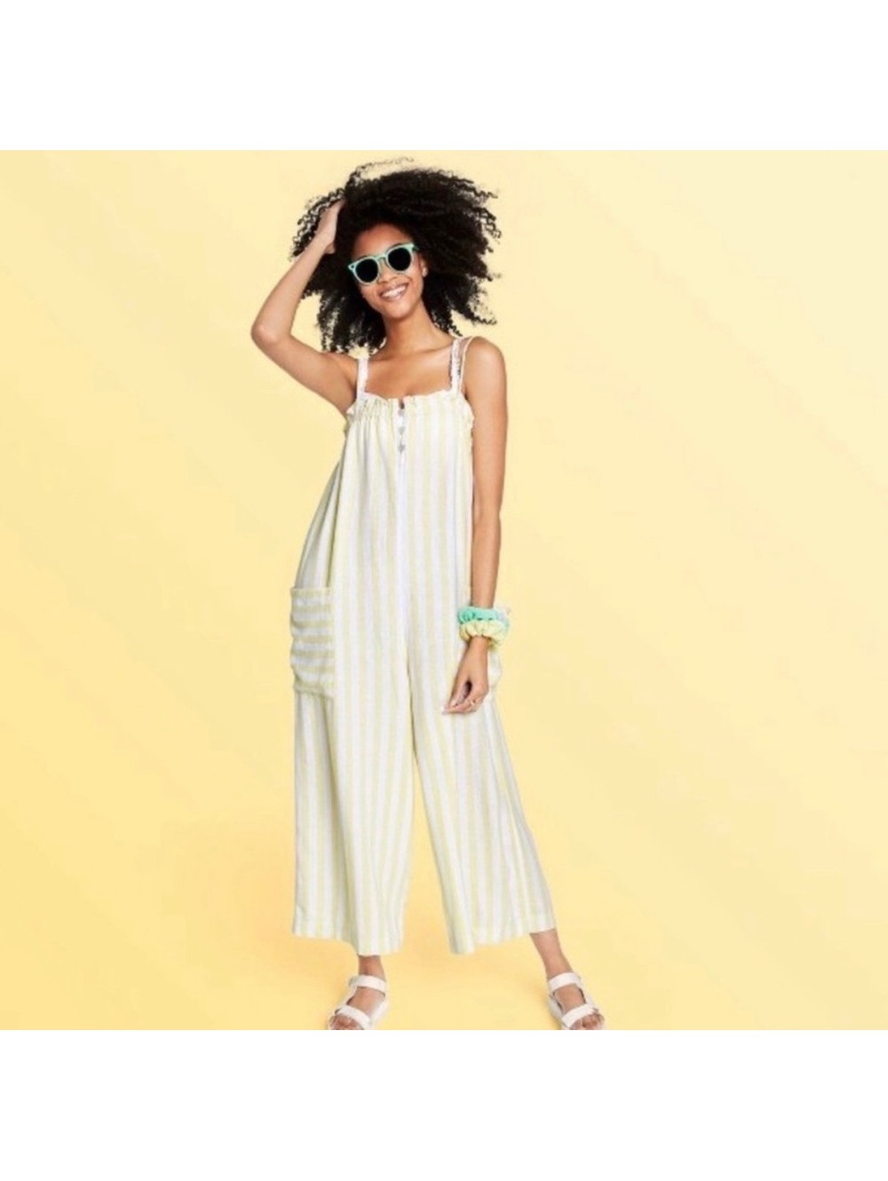 Stoney Clover Lane x Target Yellow & White Striped Linen Jumpsuit - S